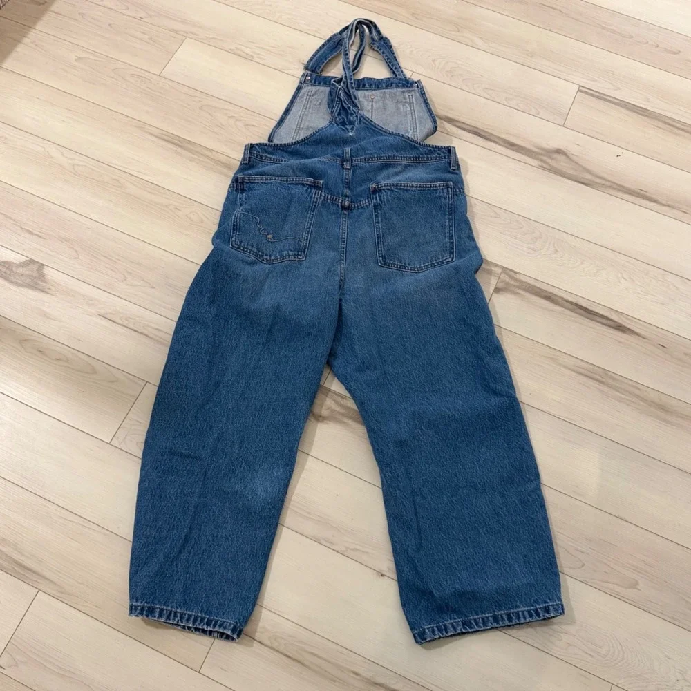 Denim Overalls Women Medium Wash Straight Leg Bib Dungarees Blue